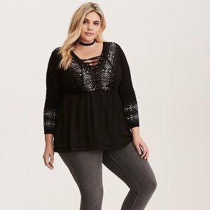 FAIR ISLE KNIT CHIFFON TRIM SWEATER